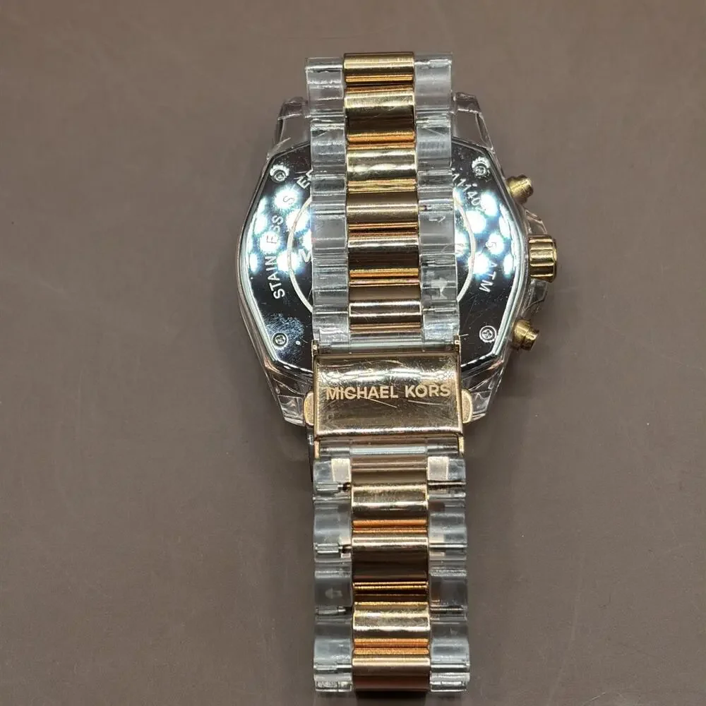 Michael Kors Chronograph Bradshaw Clear Acrylic Bracelet Rose Gold Watch MK5905